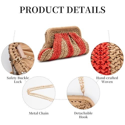 Image of Straw Clutch Purses - Straw Crossbody Bags for Women Woven Purse Beach Handbags Cloud Dumpling Pouch