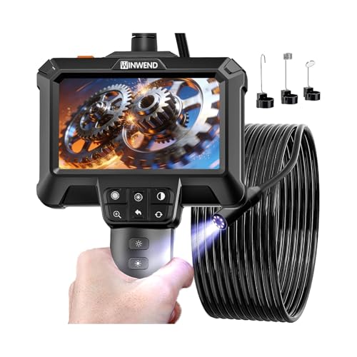 WINWEND Endoscope Camera with Light - IP67 Waterproof Borescope Camera with 8 Adjustable LED Lights | 4.3" LCD Screen Borescope | HD 1080P Inspection Cameras with 16.5ft Semi-Rigid Cord Tools for Men