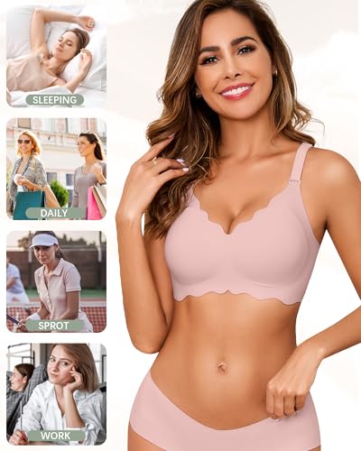 Image of Seamless Jelly Bras for Women No Underwire Push Up Bra Full Coverage V-Neck Wirefree Bralettes Soft T-Shirt Bra