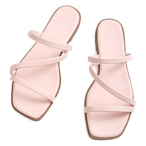 Image of LACUONE Flat Sandals Women Square Open Toe Slides