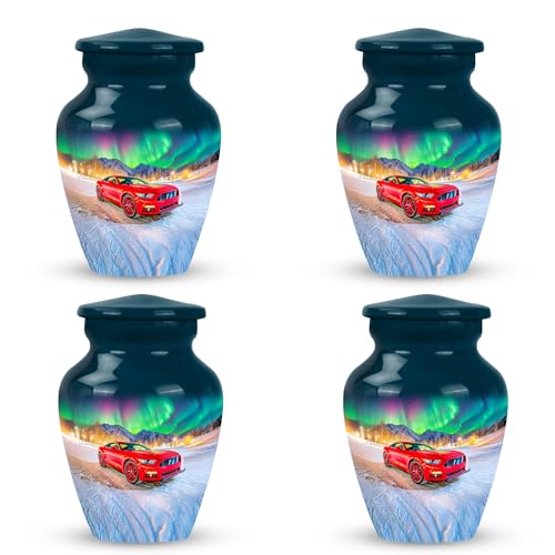 Image of Car Urn - Funeral Ash Urn Mini - 3 Inch - Pack of 4 - Cremation Urns Human Remains - Burial Decorative for Mom & Dad - Little Urns for Adult Ashes
