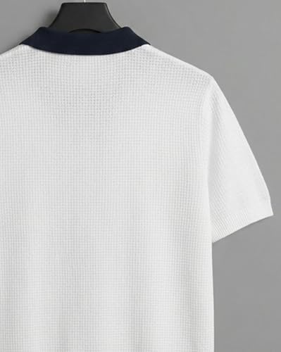 AUSK Men's Beige Half Sleeve Polo Neck T-Shirt White&Navy Blue_A125 - Image 6