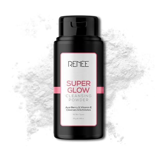 RENEE Super Glow Cleansing Powder - Exfoliating & Hydrating Formula with Vitamin E, Acai Berry & Mulberry Extracts - Essential Skincare for Refreshed Face - Cleanses & Nourishes All Skin Type - 25g