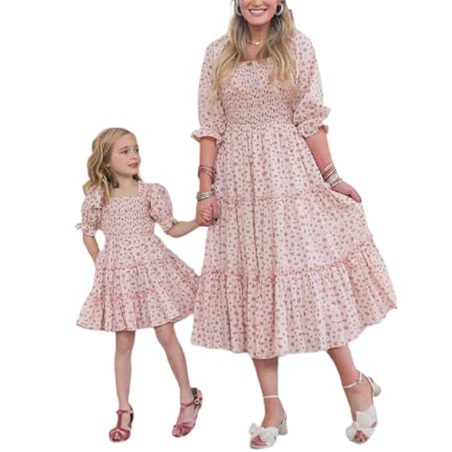 Mommy-and-Me-Dresses-Puffy-Sleeve-Summer-Boho-Ruffle-Maxi-Dress-Mother-Daughter-Matching-Outfits-Mom-and-Baby-Dresses 41Qp0LMhoML
