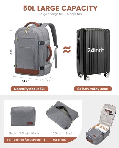 Image of LOVEVOOK 50L Large Carry on Backpack, Travel Backpack for Women Men Flight Approved, Personal Item Travel Bag For Airplanes, Waterproof 18 Inch Laptop Backpack, Business Weekender Overnight Daypack