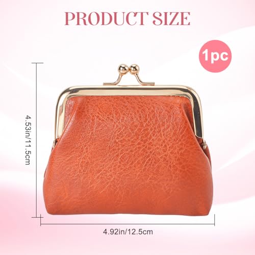 CREATCABIN Brown Kiss Lock Wallet Vintage Leather Coin Purse Ladies Money Pocket Iron Frame Compact Hand-held Wallet for Credit Cards Keys Headset Storage Christmas Valentine's Day Gift 4.1x4.3x1.2in2