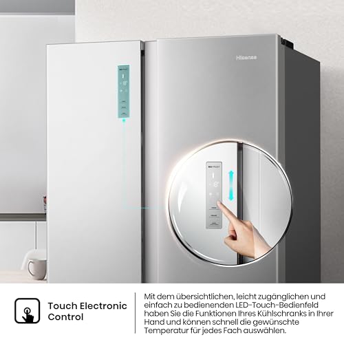 Foto von Hisense RS677N4BIE Side-by-Side Kühl-Gefrierkombination/ NoFrostPlus/ Multiflow 360°/ SuperCool/ BigBox/ 179,3 cm/ Kühlteil 334 l/ Gefrierteil 185 l/ 42 dB/ 309 kWh/ Jahr/ Inox-Look