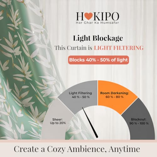 Image of HOKIPO Luxe Foliage Foil Printed Curtains 7 Feet Long Set of 2, Sage Green
