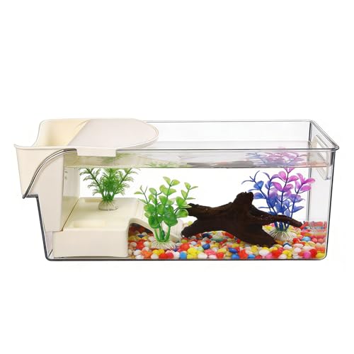 Aquarium à Tortue - Habitat pour Tortue - Habitat Clair avec Zone de Baignade et Plateforme pour Amphibiens Poissons Petits Animaux Crabes Lézards