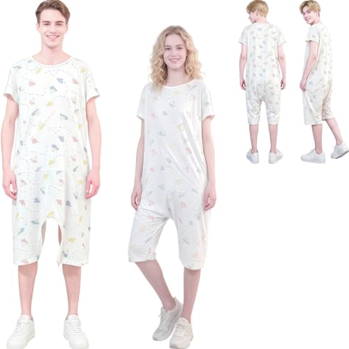 Image of Unisex Anti-Strip Adaptive Jumpsuit with Back-Zipper,One-piece Short-Sleeved Trousers,Suitable for Dementia Patient,Seniors,Alzheimer's Patients,Incontinence Care