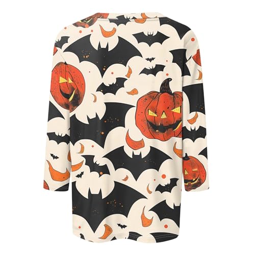 Halloween Shirts for Women 3/4 Sleeve Plus Size Crewneck Loose Fit Cute T Shirt Halloween Costumes for Women 2025