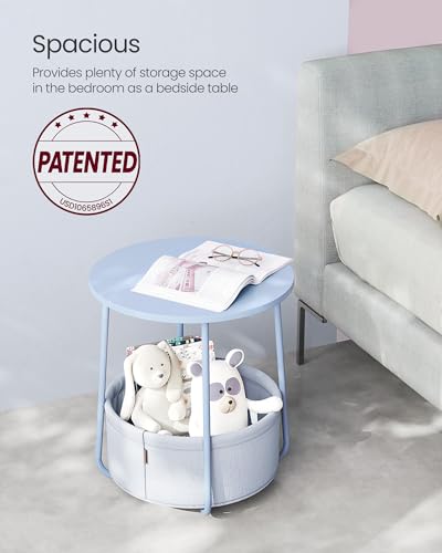 Image of VASAGLE LILEA Collection - Small Round Side End Table, Modern Nightstand with Fabric Basket, Pale Blue and Ice Blue ULET223Q62