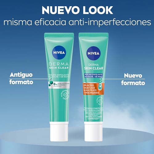 NIVEA Derma Skin Clear - Peeling Exfoliante de Noche - Con Ácido Salicílico, Glicólico y Niacinamida - Piel Renovada - Reduce las Manchas - Desobstruye los Poros - Piel con Imperfecciones - 40 ml - imagen 7
