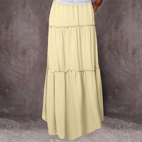 Lmdudan Pleated Long Skirts for Women Casual Elastic High Waisted Skirts A-Line Flowy Swing Skirt with Pockets 2025 Fashion4