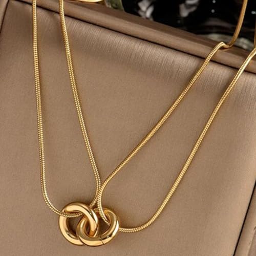 Jude Jewelers Stainless Steel Dual Chains Interlocking Circles Infinity Statement Necklace2