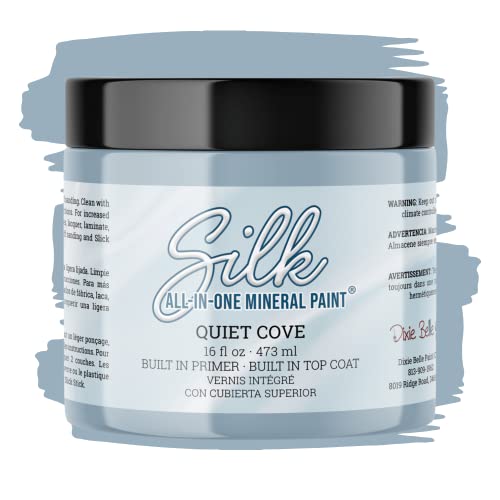 All-In-One Mineral Paint | Dixie Belle Silk | Quiet Cove (16Oz) | Blue-Gray All-In-One Water Based Primer + Topcoat | Durable Furniture Paint | Low Reflective Finish #TOP25