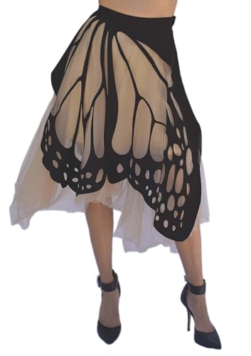 Women's Monarch Butterfly Skirt_Black and Nude Tulle,Whimsical Luxury Midi Skirt for Special Occasions