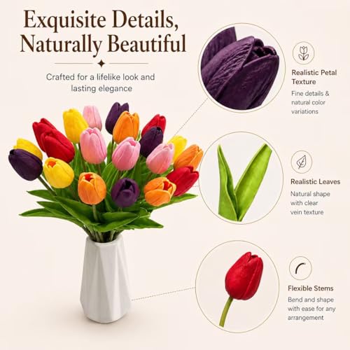 Image of Mandy's 20pcs Artificial Multicolor Tulips