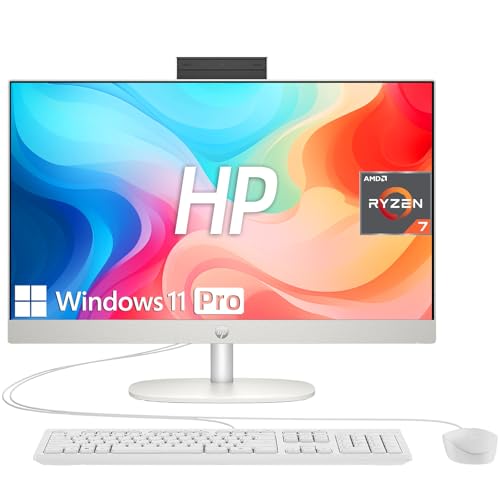Image of HP 24 inch All in One Desktop PC, FHD IPS Display, AMD Ryzen 7 7730U 8-Core Processor, 16GB DDR4, 512GB SSD, AMD Radeon Graphics, HDMI, Keyboard & Mouse, Flicker Free, Wi-Fi, USB Type-C, Win 11 Pro