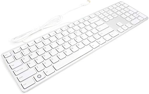 i-Rocks KR-6402 Wired Aluminum Ultra Slim Keyboard, Silent and Low Profile, Chicklet-Like Keys, Scissor-Structure Key Switches, Windows Office and Multimedia Keys, 2X USB Hub Ports â€“ White