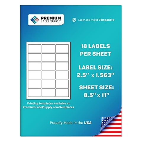 Premium Label Supply White Sticker Rectangle Labels – 2.5” x 1.563" – Laser/Inkjet Compatible – (18 Labels/Sheet), 25 Sheets – 450 Total Adhesive Labels Cover