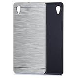 tinxi® Estuche rígido carcasa metal para Sony Xperia M4 Aqua caso protector rozó chapado de metal de aluminio cubierta de la caja con la parte posterior del silicón borde de la cubierta y el casco interior en plata fondo