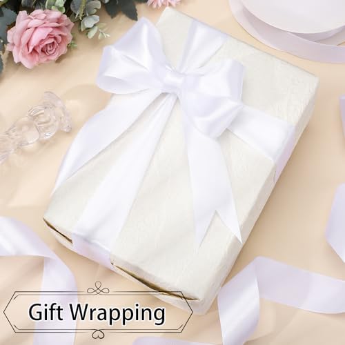 Image of woric White Satin Ribbon 1 1 /2 Inch 60 Yards Gift Ribbon for Bridesmaids Bouquets Bridal Wedding Sash Flowers Bouquet Chair Bows Graduation Back to School Decoration