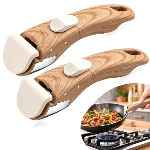 MENGBEI Detachable Pot Handle Wood-Like Universal Detachable Pot Handles Pot Handles Replacement with Lock Slide Fits Detachable Handle Pots and Pans (2PCS)