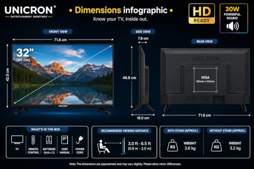 Image of UNICRON 32 inch smart tv Android Frameless Smart LED TV HD Ready Built-in WiFi | HDMI & USB Connectivity | Built-in Apps Compatible,YouTube, Netflix, Prime Video More (Black)