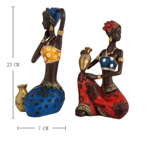 Image of Amazon Basics Vibrant Tribal Lady Figurine Set for Home & Office Decor | Artistic Cultural Sculpture Showpieces for Living Room, Shelf, Console & Study Table Styling (Multicolor, 23 cm)