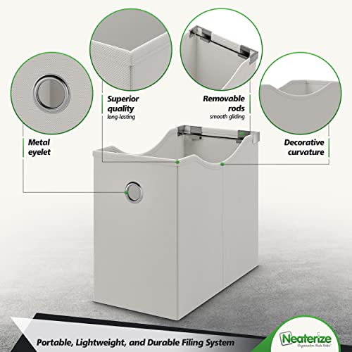 Neaterize Hanging File Organizer Boxes For Home Or Office Storage. Desktop Filing Box Is Constructed Of Heavy-Duty Mdf Wood With Fabric. (Light Grey) #TOP2
