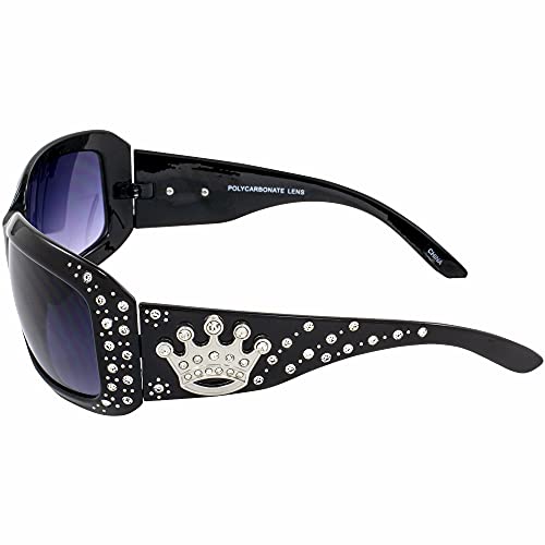 Rodeo Queen Gloss Black Western Motorcycle Sunglasses for Women with Bling Rhinestones Smoke Gradient Lenses3
