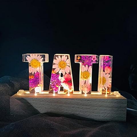 zouwii Personalized Flower Resin Letter Lights DIY Handmade Custom Name Letter Lamp Home Decoration Gift for Family Lovers Friends Night Lamp USB Charging Cover