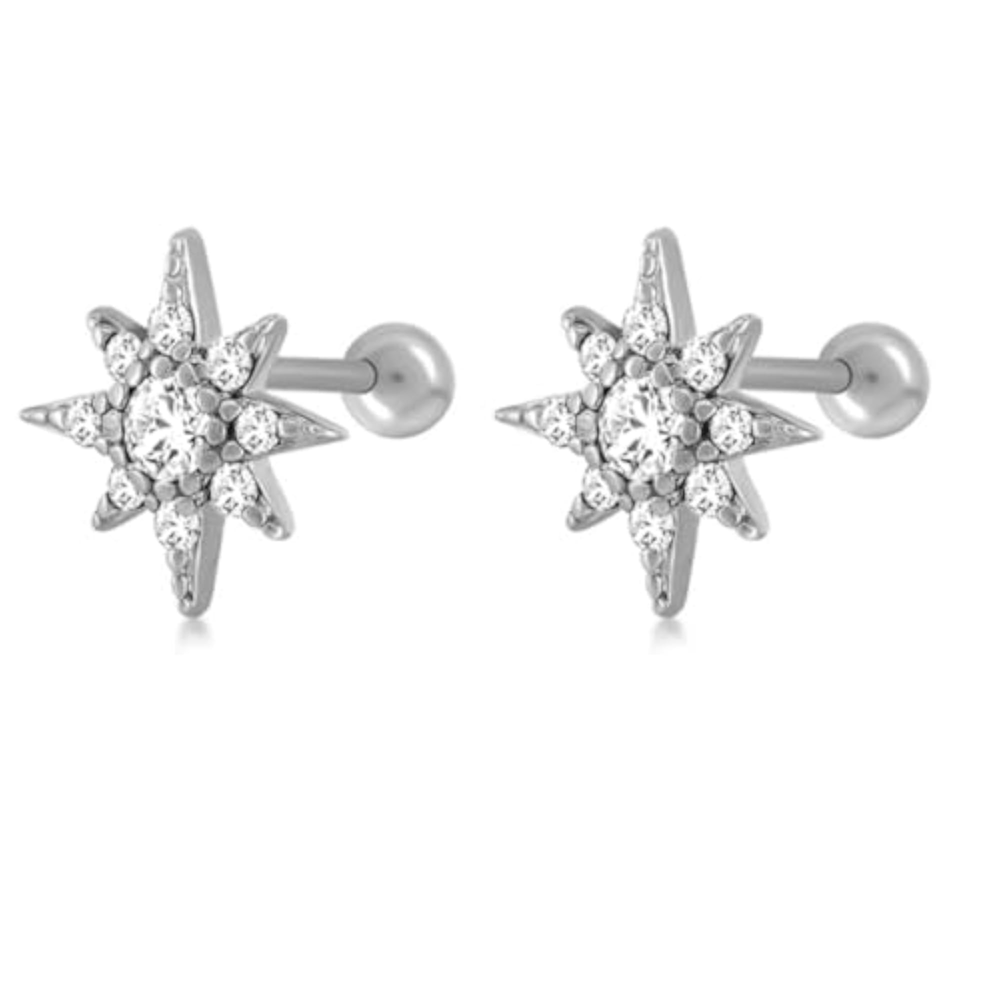 Silver Color CZ Labret Helix Ear Studs, Sparkling Sun Rise Shape