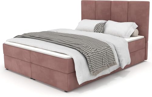Muralo - Boxspringbett 180x200 cm - Polster-Bett mit Stauraum und Bonell-Matratze H4 - Doppelbett mit gepolstertem Kopfteil - Altrosa Muralo - Boxspringbett 180x200 cm - Polster-Bett mit Stauraum und Bonell-Matratze H4 - Doppelbett mit gepolstertem Kopfteil - Altrosa