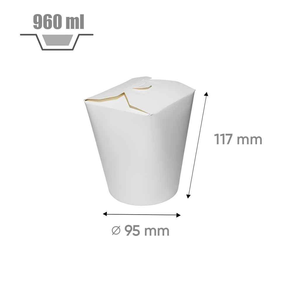Générique 500 Pots à Pâtes en Carton Blanc 960 ml – Contenants Alimentaires Pratiques et Étanches pour Plats à Emporter, Nouilles, Salades et Repas à emporter