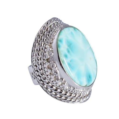 Bague larimar naturel argent 925 anti-ternissement grande pierre