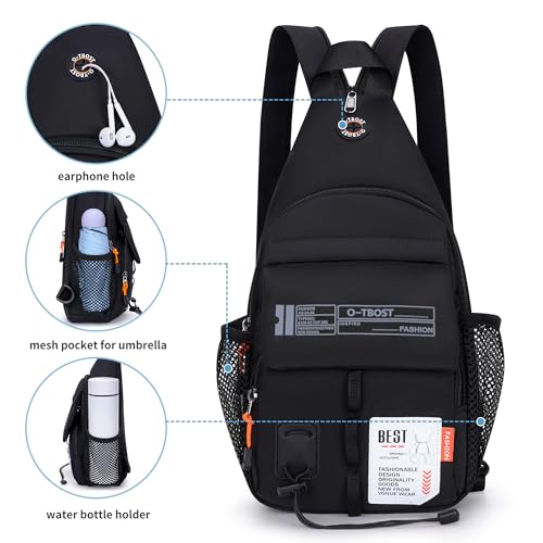 O-TBOST Lightweight Crossbody Backpack Sling Bag Small Shoulder Bags for Women Men Casual Chest Daypack Hiking Travel (black)3