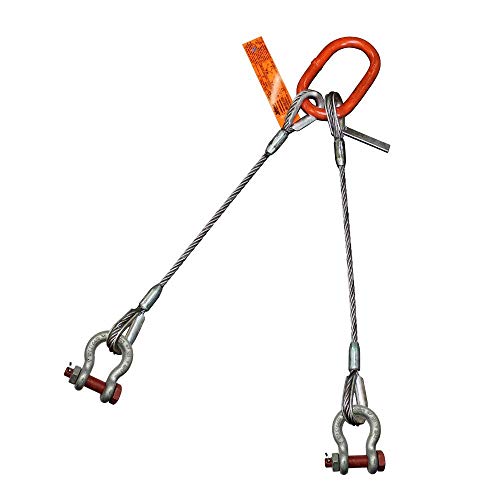Two Leg Wire Rope Sling | 13 Ton Vertical Rated Capacity | Thimble-to-Bolt Anchor Shackle | 7/8