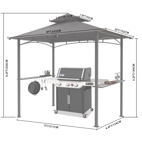 Image of MASTERCANOPY 8 x 5 Grill Gazebo Outdoor BBQ Gazebo Canopy with 2 LED Lights (Dark Gray)