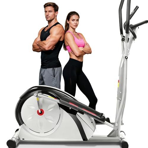 ANCHEER Elliptical Exercise Machine for Home with Hyper-Quiet Magnetic Driving System with Pulse Rate Grips&LCD Monitor,Elliptical Machine with 8 Resistance Levels Smooth,Max 500lbs Loading