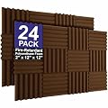 Foam Factory Inc 24 Pack Color Acoustic Foam Panel Studio Soundproofing Wedge Wall Tiles 12” X 12” X 2” (Brown)
