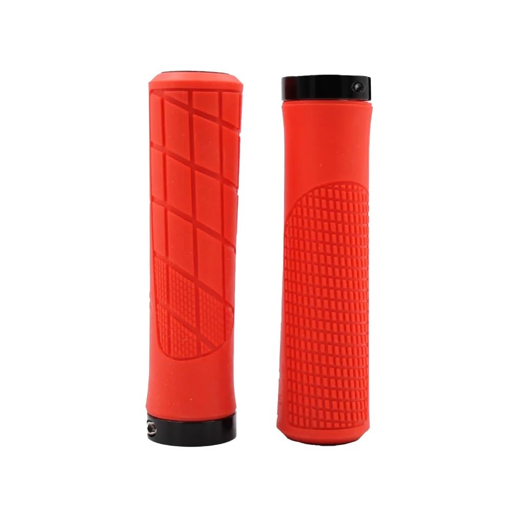 MVTEK MTB LOCKRING Handlebar Grips for Bike 135 x 22 mm Ergonomic Bike Grips MTB Grips with Inner Locking Collar and Locking Cap. Rubber MTB Bike Grips Red