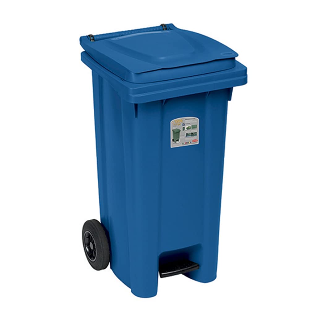 Bidoni industriali con Pedale Coperchio Ruote 120 Lt Raccolta differenziata 4Pz pattumiera contenitori bidoni cibi Alimenti nettezza Urbana per Pub Bar ristoranti Hotel casa Giardino