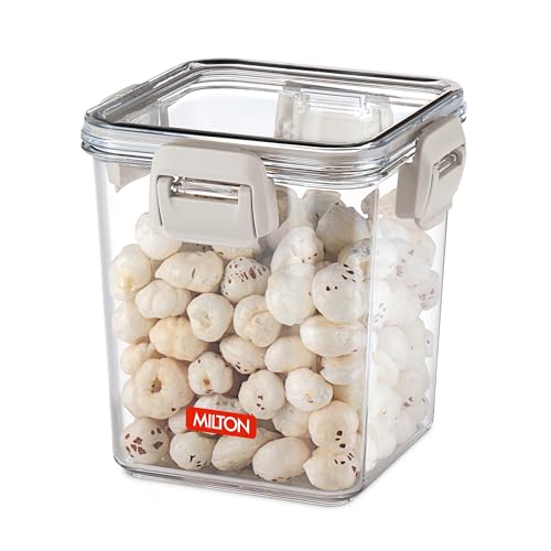 Image of MILTON Clear View 1350 Square,Airtight Food Grade Modular Plastic Container,BPA Free,Stackable,Transparent, 4 side Double Locks,Recyclable,Freezer Safe,Ideal for Cereals,Pulses,Snacks,Cookies