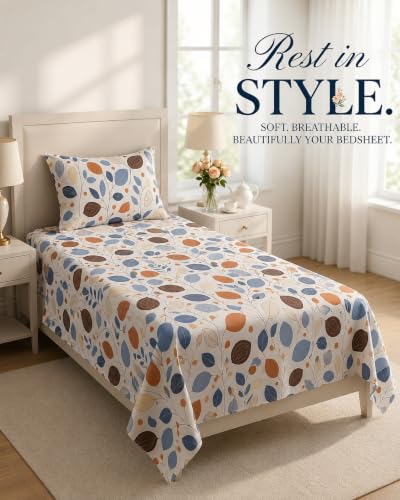Image of VAS COLLECTIONS 240 TC Premium Cotton Single Bedsheet, Soft Breathable Comfortable Floral Printed Bed Sheet, Elegant Durable Bedding for Bedroom, Easy Care Single Bed Cover,60 x 90 Inches - Pale Sand