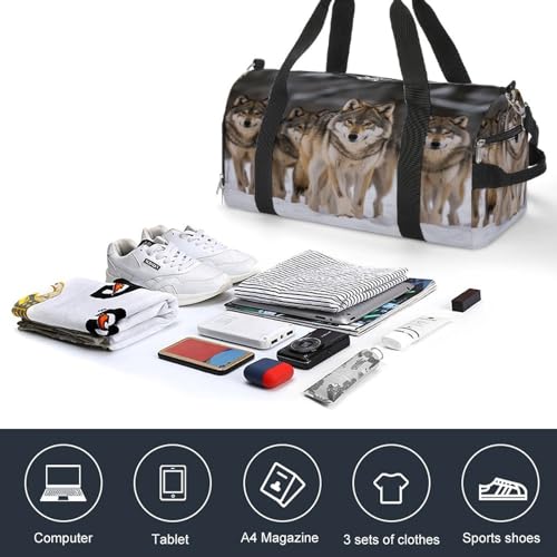 Mens Womens Gym Bag, Pack of Wolves Print Duffle Bags,travel Gym Duffle Bag,garment Duffle Bag,gym Bag with Shoe Compartment4