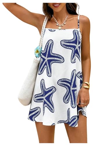 SOLY HUX Women's Sundress Floral Graphic Mini Dress Spaghetti Strap Summer Vacation Boho Cami Dresses