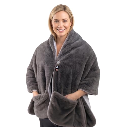 Homedics Cosy Cordless Châle chauffant - Couverture chauffante portable avec 2 réglages de chaleur et bloc d'alimentation portable, Couvertures électriques...