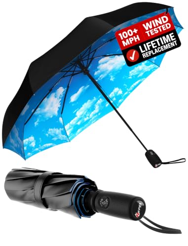 Image of Repel Windproof Travel Umbrella - Compact & Withstands Winds up to 100MPH, Strongest Premium Auto Folding Umbrella for Rain and Sun - Durable, Light & Portable for Women & Men, Fits Backpacks & Cars
